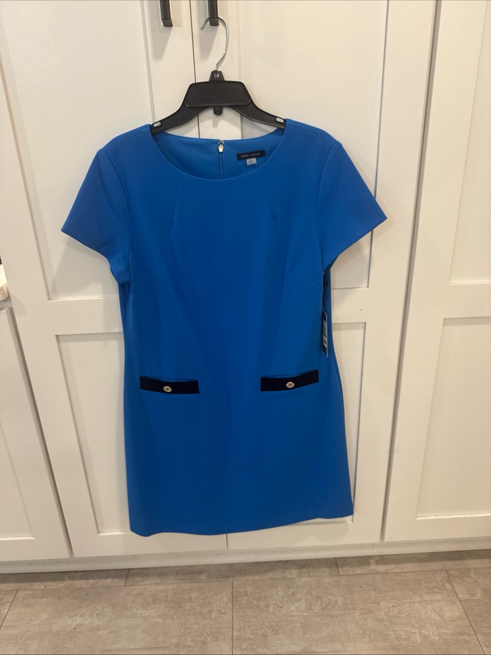 NWT Tommy Hilfiger blue shift dress with black trim size 14